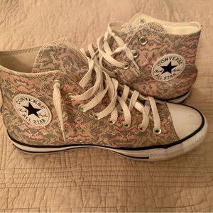 Converse High-Top Sneakers with Cream and Pink Pattern